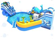 Fire Retardant Commercial Blue Shark portatble Blow Up Water Park With Slide and giant pool